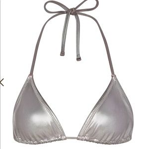 NEW - SKIMS METALLIC SWIM TRIANGLE TOP - NICKEL - SIZE L